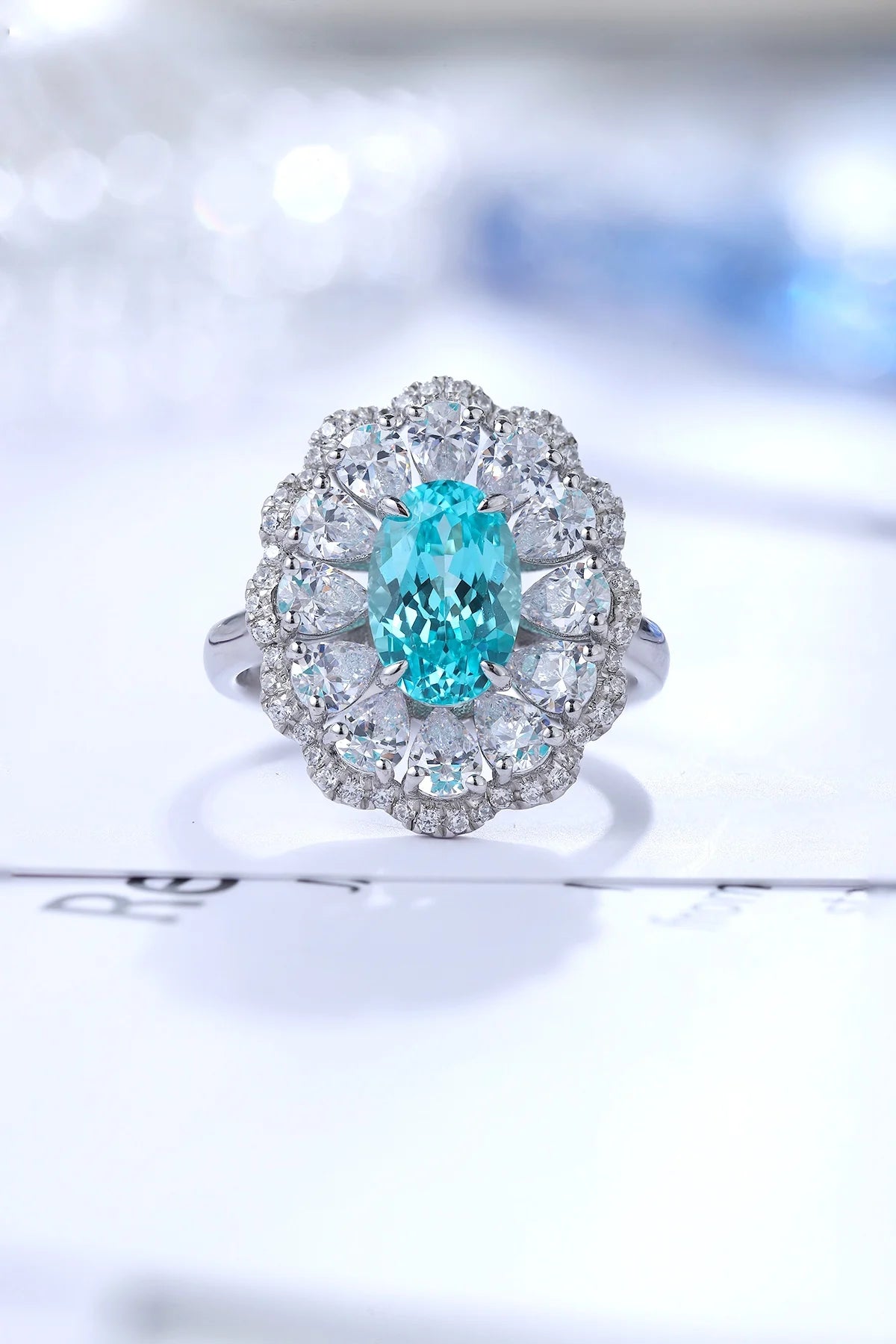 Gemfiori Vintage Lab Grown Paraiba S925 Sterling Silver Engagement Rings for Women Custom Design Wedding & Party Gift