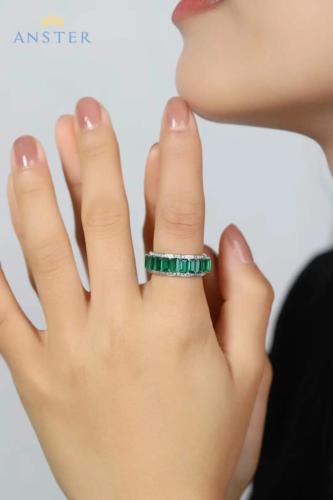 Gemfiori Anster Classic 925 Sterling Silver Men's Ring Lab Grown Emerald Cut Ring 5CT Jewelry Charm Ring for Gift Party Anniversary