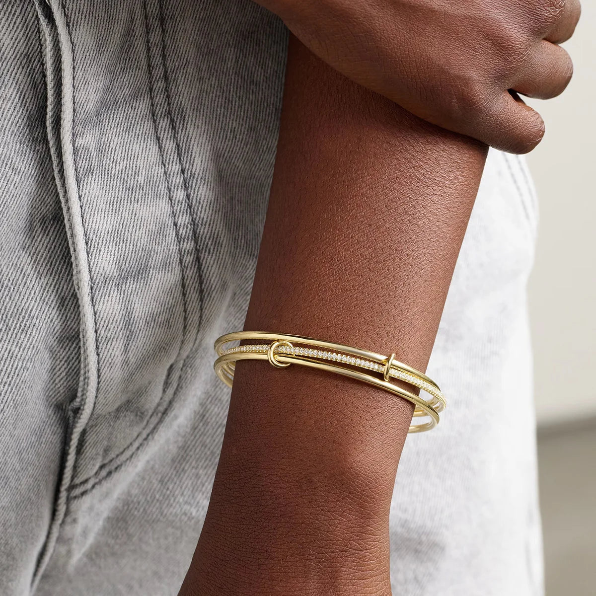 S&S 18K Gold Plated Stainless Steel Zircon Bangle Bracelet — S&S Collection