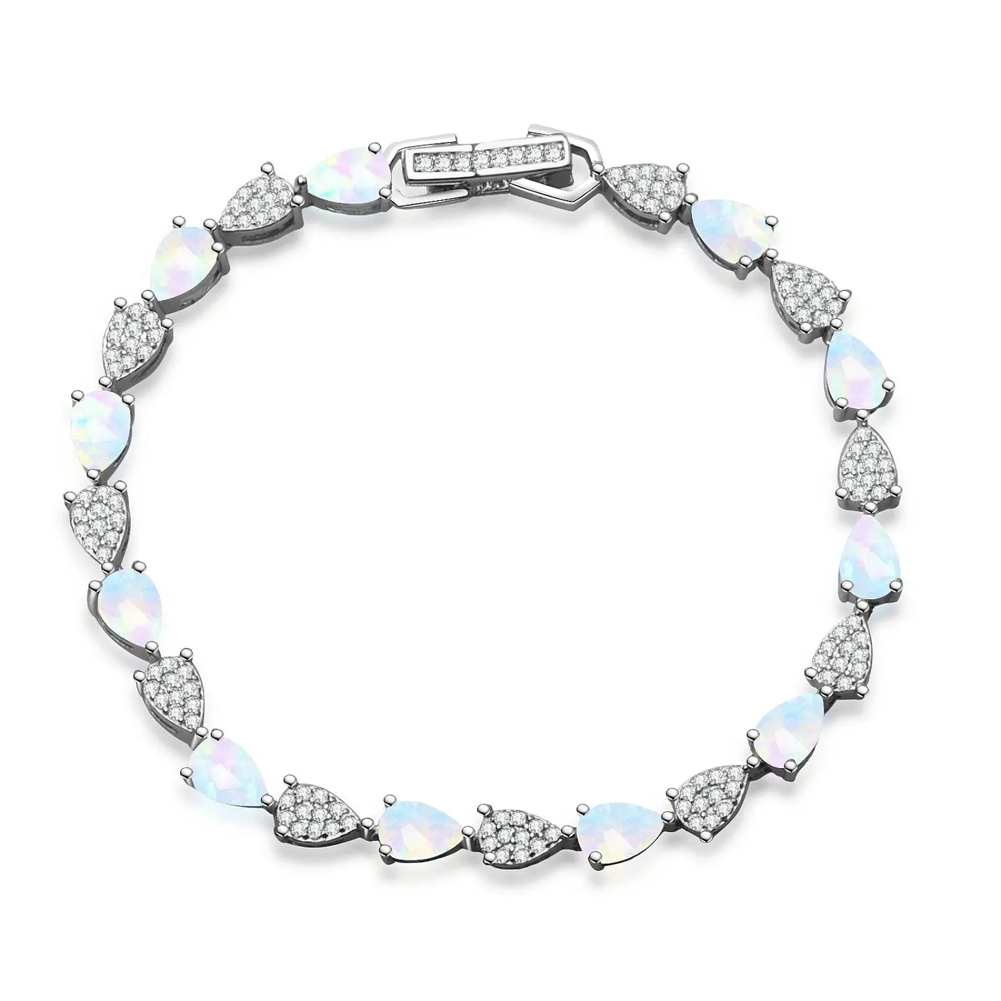 Iridescent Opal Teardrop Bracelet | Silver CZ Statement Jewelry