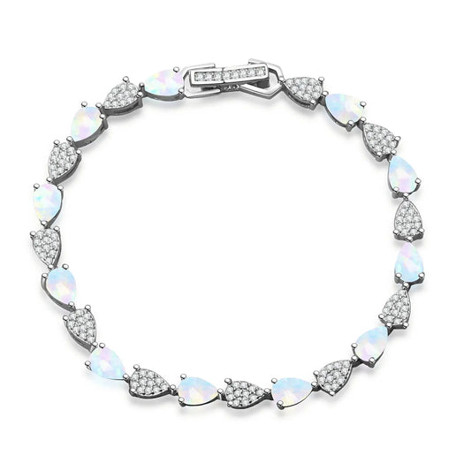 Iridescent Opal Teardrop Bracelet | Silver CZ Statement Jewelry