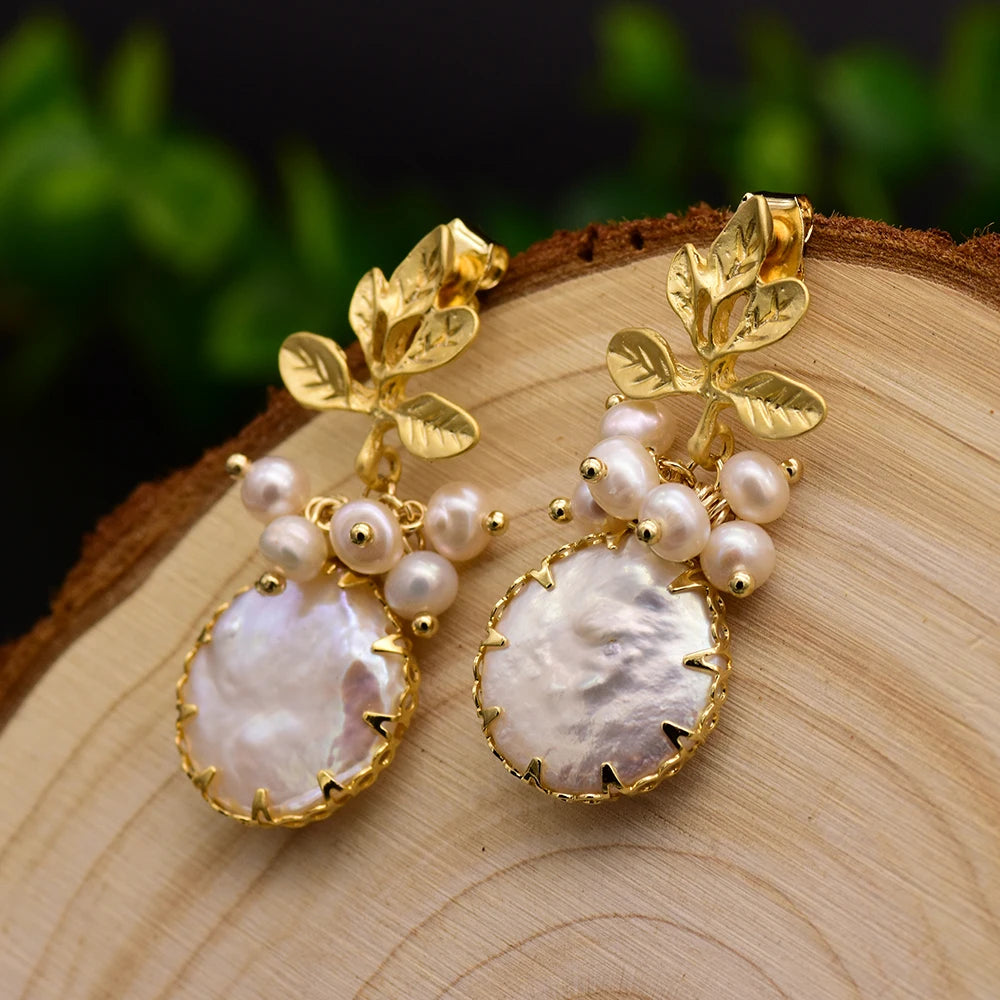 New Jewelry Natural Freshwater Baroque Pearl  Earrings 18K Gold Plated Jewelry Korean Designer Jewelry Earrings Wholesale Bulk