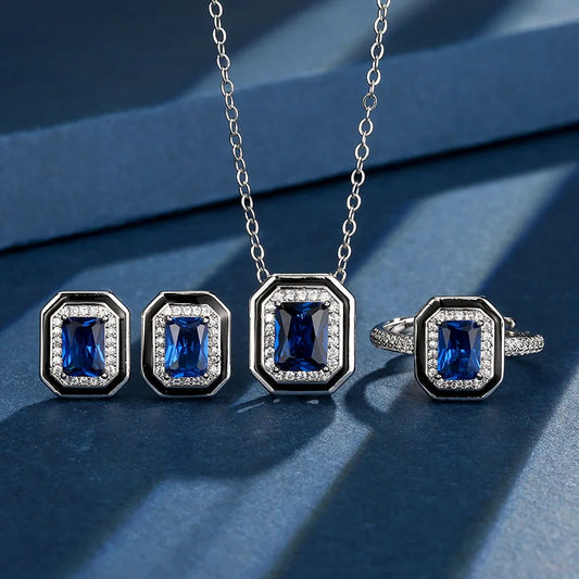 Gemfiori Jewelry Set for Women Summer New Light Luxury Temperament Niche Design Haibao Blue Small Sugar Pendant Jewelry Set