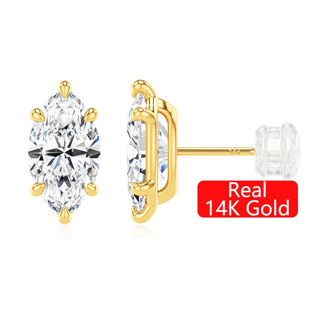 Gioiellieri Classic Luxury Jewellery 6 Prongs Woman Birthday Gift 14K Gold Marquise Cut Moissanite Diamond 0.5ct 1ct 2ct Stud Earrings