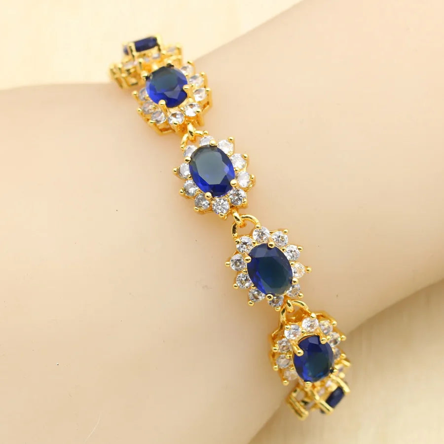XOTICA Luxury Blue Crystal Gold Plated Wedding Jewelry Set for Women Including Earrings Pendant Ring Zircon for Parties Engagements