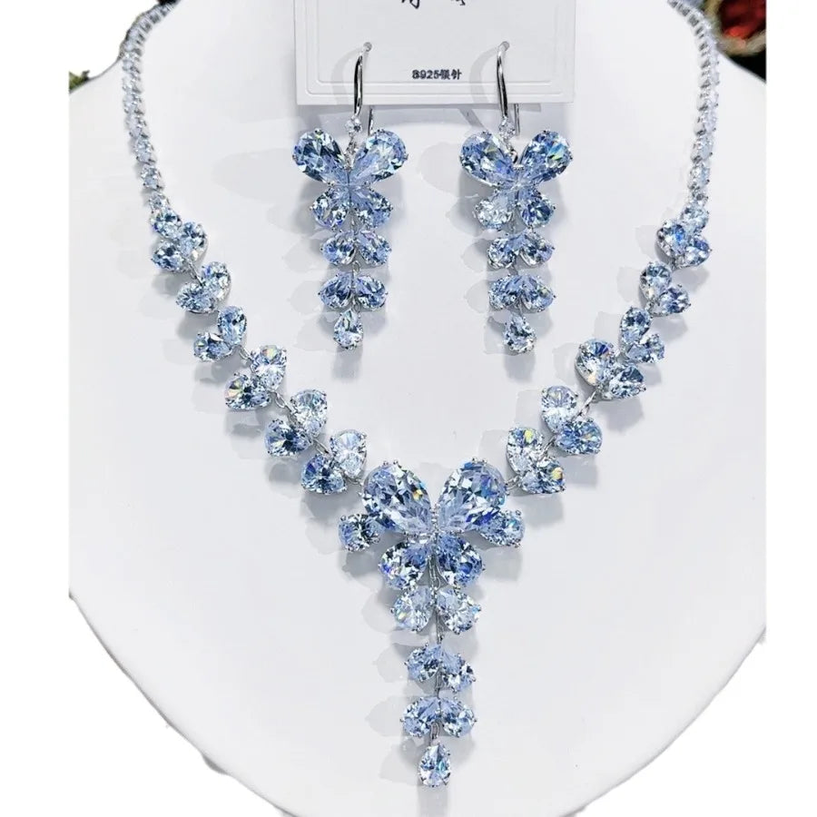 K040 Top Quality Trendy Luxury Exquisite Zircon Butterfly Necklace Earrings Set Women Elegant Jewelry Set for Party