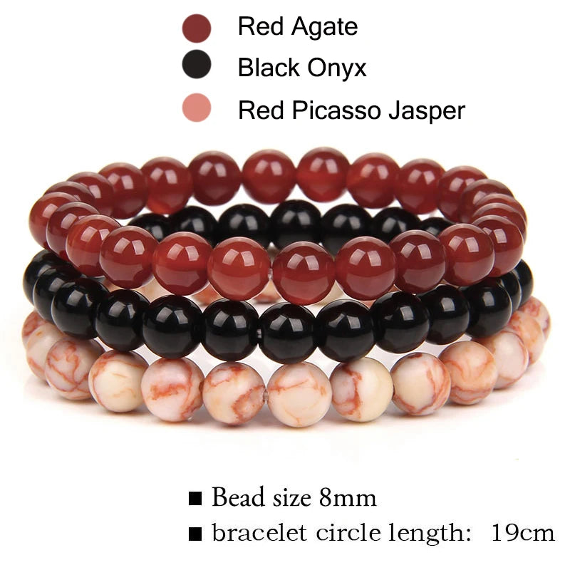 Gemfiori 8mm Natural Garnet Stone Bracelet Set 3pcs/set Rose Quartz Rose Turquoise Hematite Amethyst Bracelet Men's and Women's Jewelry