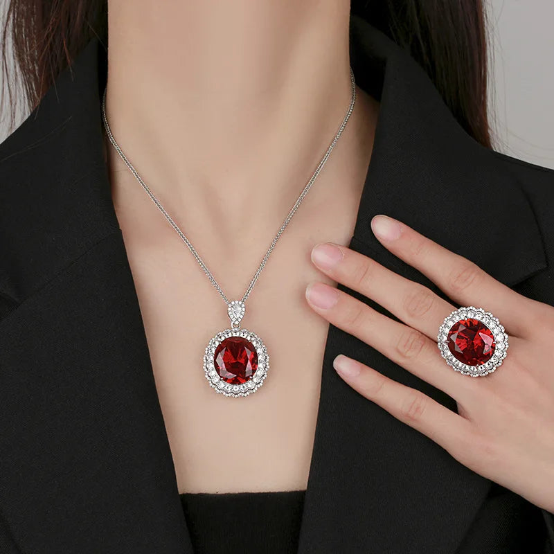 Gemfiori Luxurious Exquisite Petal Bridal Necklace Ring Wedding Dress Accessories Women's Fashion Shining Zircon Design Jewelry Set