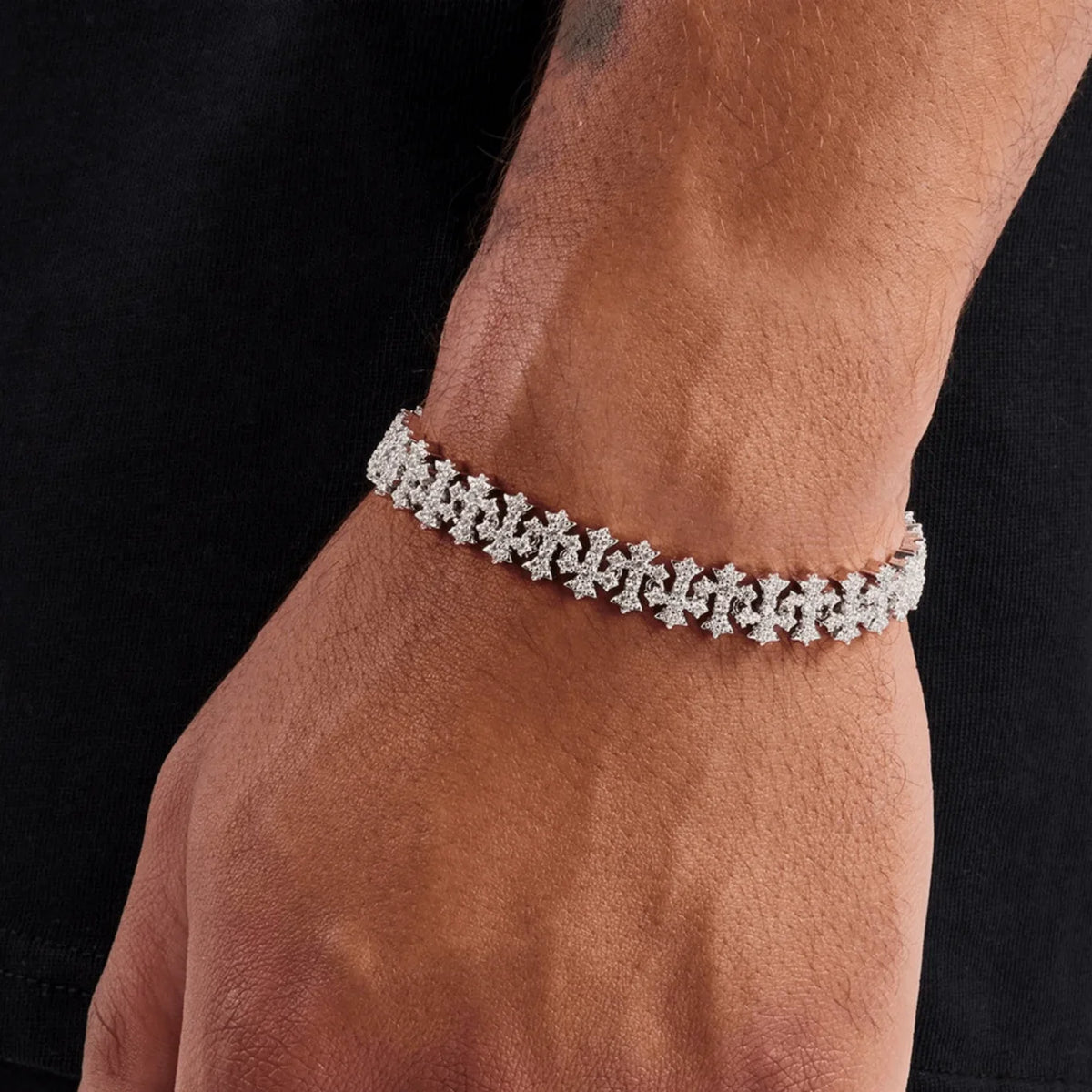 BiG-BOSS Hip Hop 11.5mm Cross Bracelet Iced Out Full CZ Micro Paved Cross Chain for Men Women Men Daily Wear
