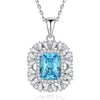 925 Sterling Silver Classic Square Blue Zircon Pendant Necklace | Luxury Blue Stone Clavicle Chain Birthday Gift for Women