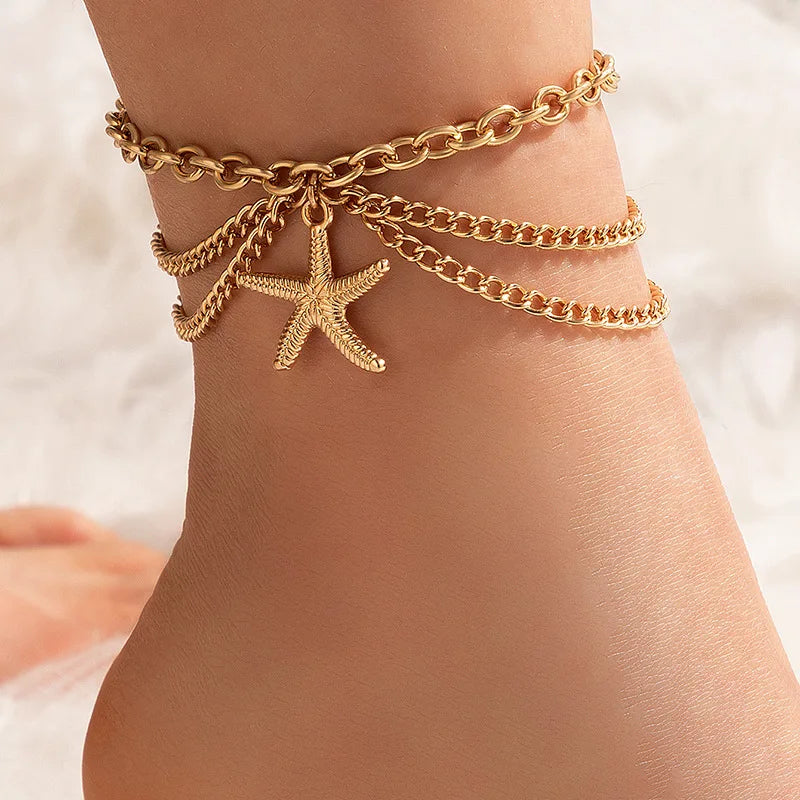 Bohemian Shell Heart Snake Summer Bracelet Set on Leg Femme Barefoot Fashion Jewelry Anklet for Women Beach Accessories Mujer
