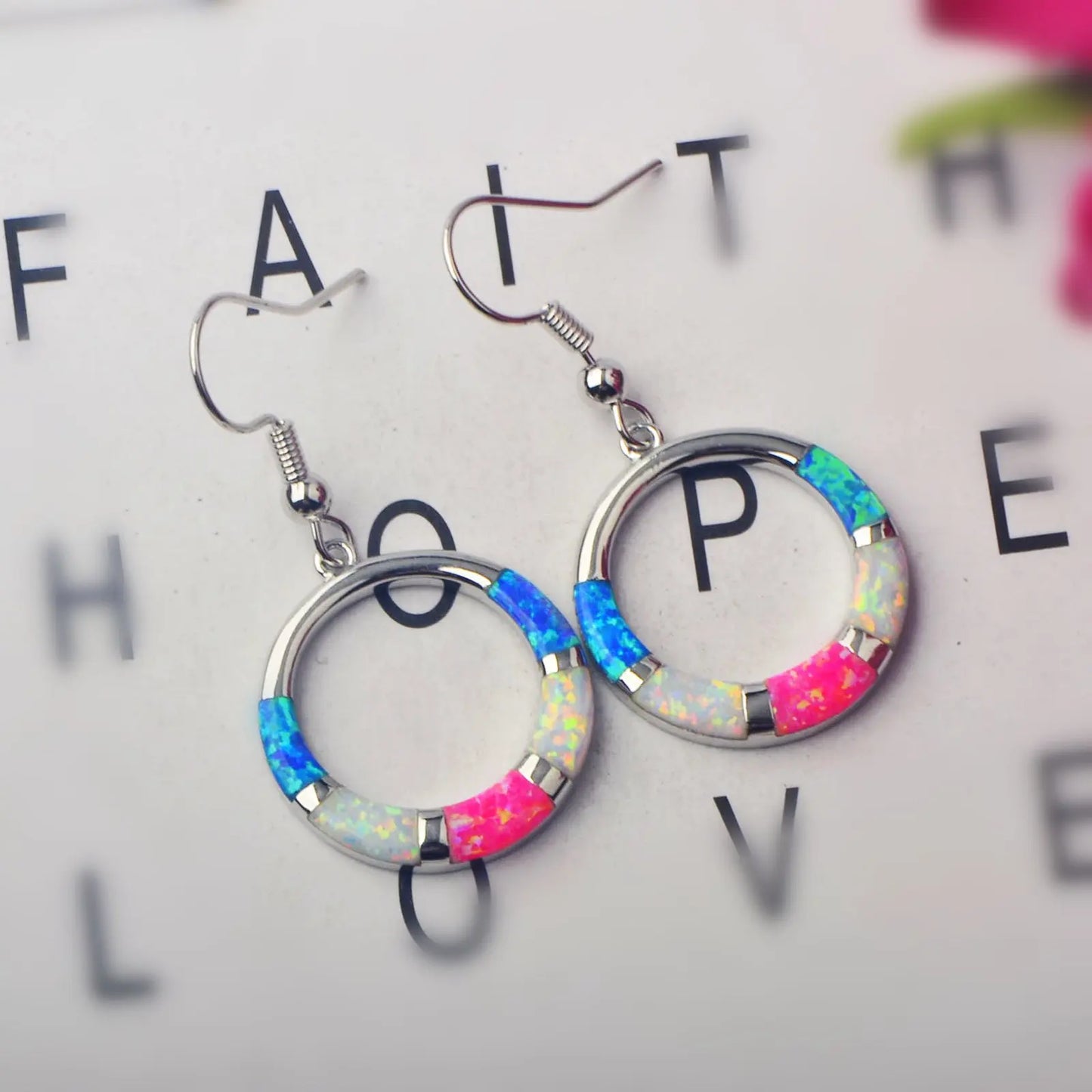 Tropical Ocean Round Opal Earrings  Beachy Cute Style TikTok   Viral Jewelry for Girls