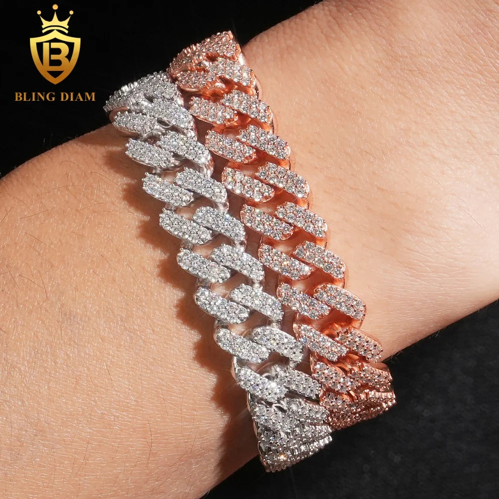 Rapper Hip Hop Mossanite Jewelry 3 Styles 10mm 13mm 925 Sterling Silver  VVS Moissanite Iced Out Cuban Link Bracelet for Mens