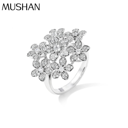 MuShan Jewelry Factory S925 Sterling Silver Ring High End Women Electroplated Gold High Carbon Diamond Jewelry