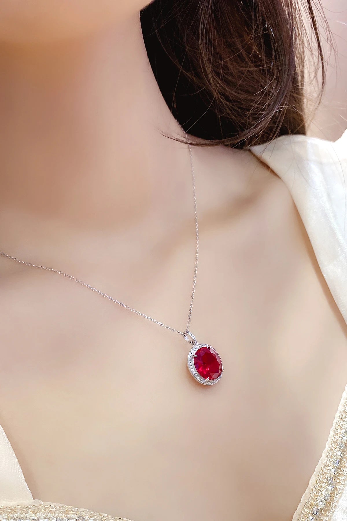 Gemfiori Custom Women Fine Jewelry Simple Lab Grown Ruby Diamond GIA IGI Certified Necklace