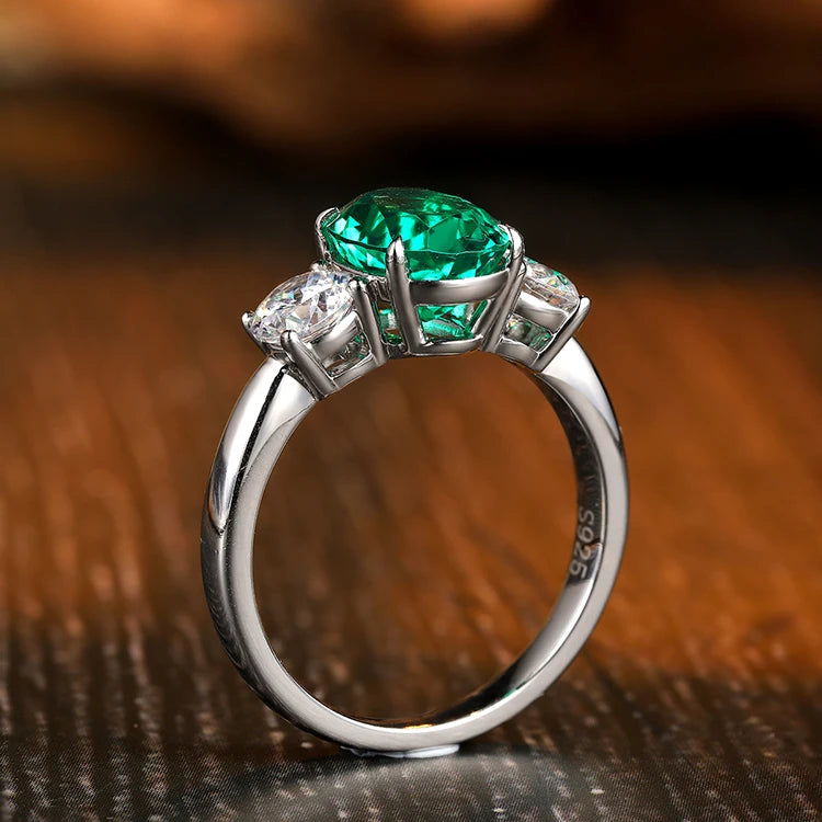 Gemfiori New Arrival Fashion Jewelry 925 Silver 2.28ct Colombian Green Emerald Stone Ring Ladies
