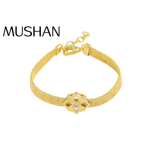 MuShan Jewelry Factory a Pure Silver and Gold Silk Wound Four-leaf Clover Bracelet for Women, Italian Weaving