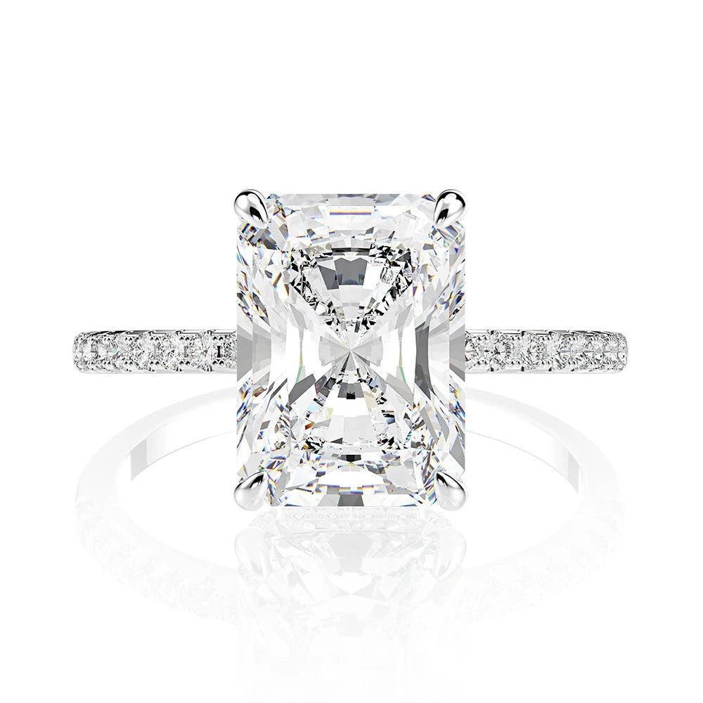 Silverelli | 925 Silver High Carbon Diamond Emerald Cut Ring | Water Drop | Platinum Plated