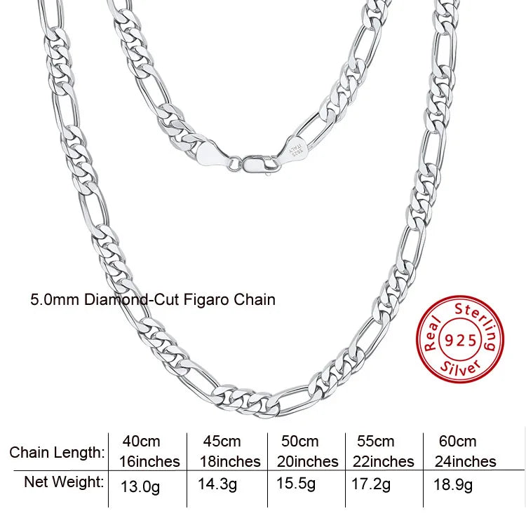 BSC34 RINNTIN Diamond-Cut Figaro Chain Necklace Silver Chain Necklace Cadenas De Oro 14K Plata 925 Al Por Mayor Silver Jewelry