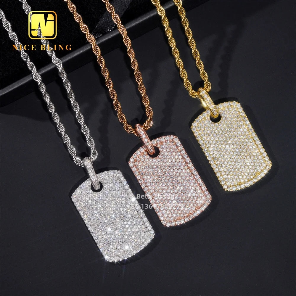 RTS Iced Out Jewelry 18K Gold Plated Brass Pendant 5a CZ Diamond Hip Hop Dog Tag Pendant for Men Women