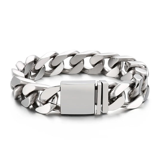 KALEN 195mm Silver/Gold/Black/Rainbow Stainless Steel Hip-hop Cuban Link Bracelets