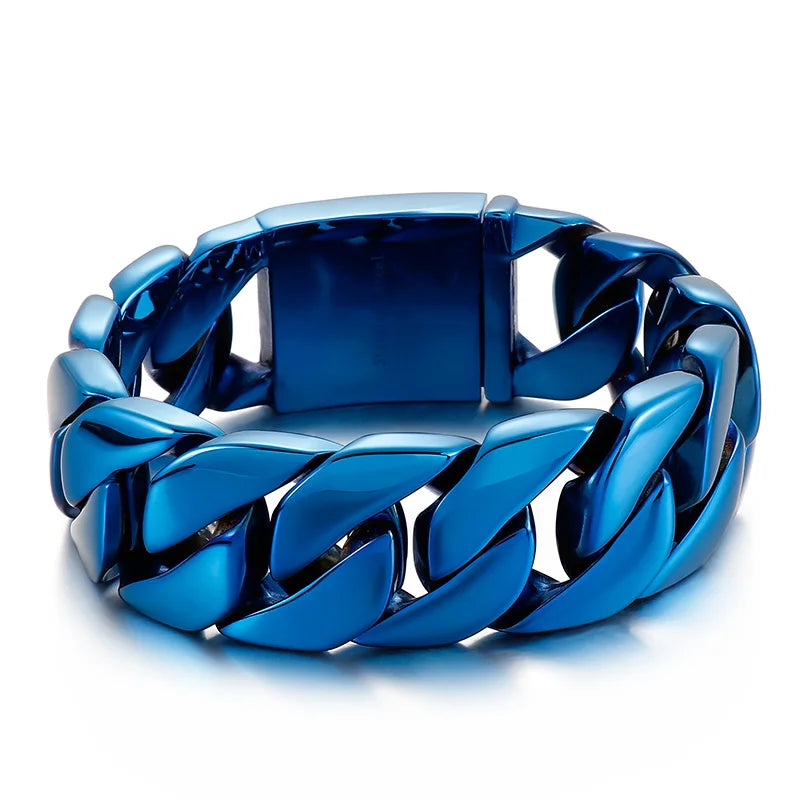 KALEN 215/220/230mm Blue/Rainbow Stainless Steel Hip-hop Cuban Link Bracelets