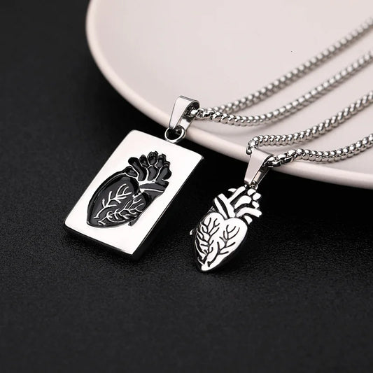 2pcs/set Necklace Puzzle Jewelry Couple Collares Anatomical Heart Necklace Men Gift Stainless Steel Chain Alloy Pendant