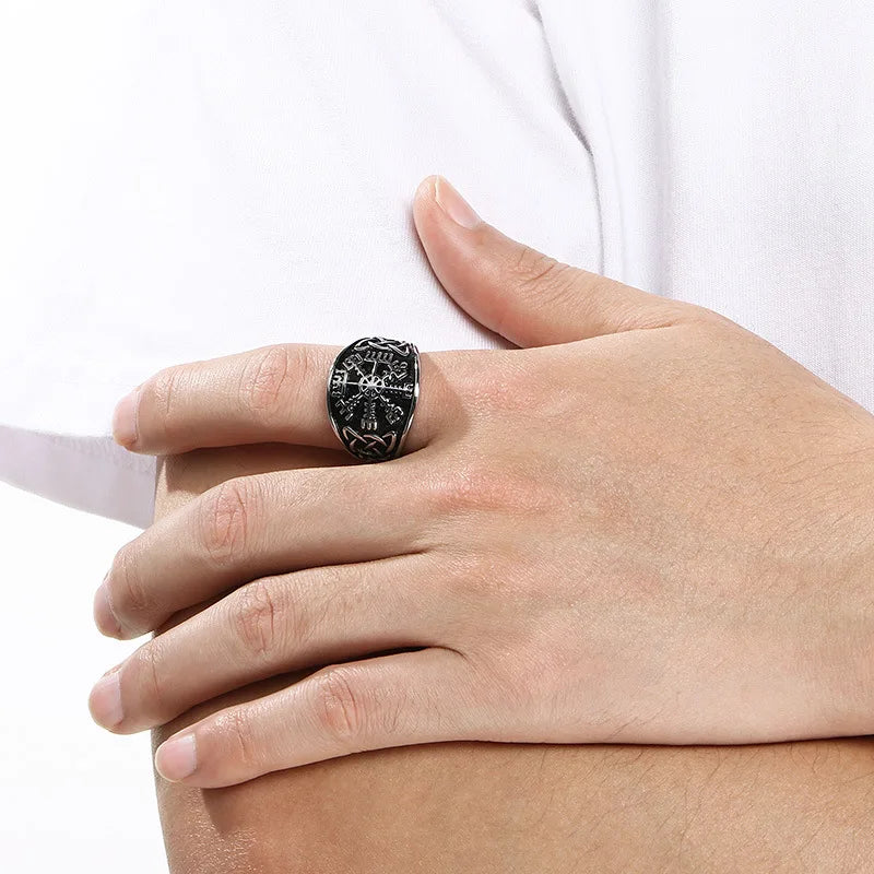 VIKING Celtic Knot Compass Rune Ring – Silver & Gold Stainless Steel