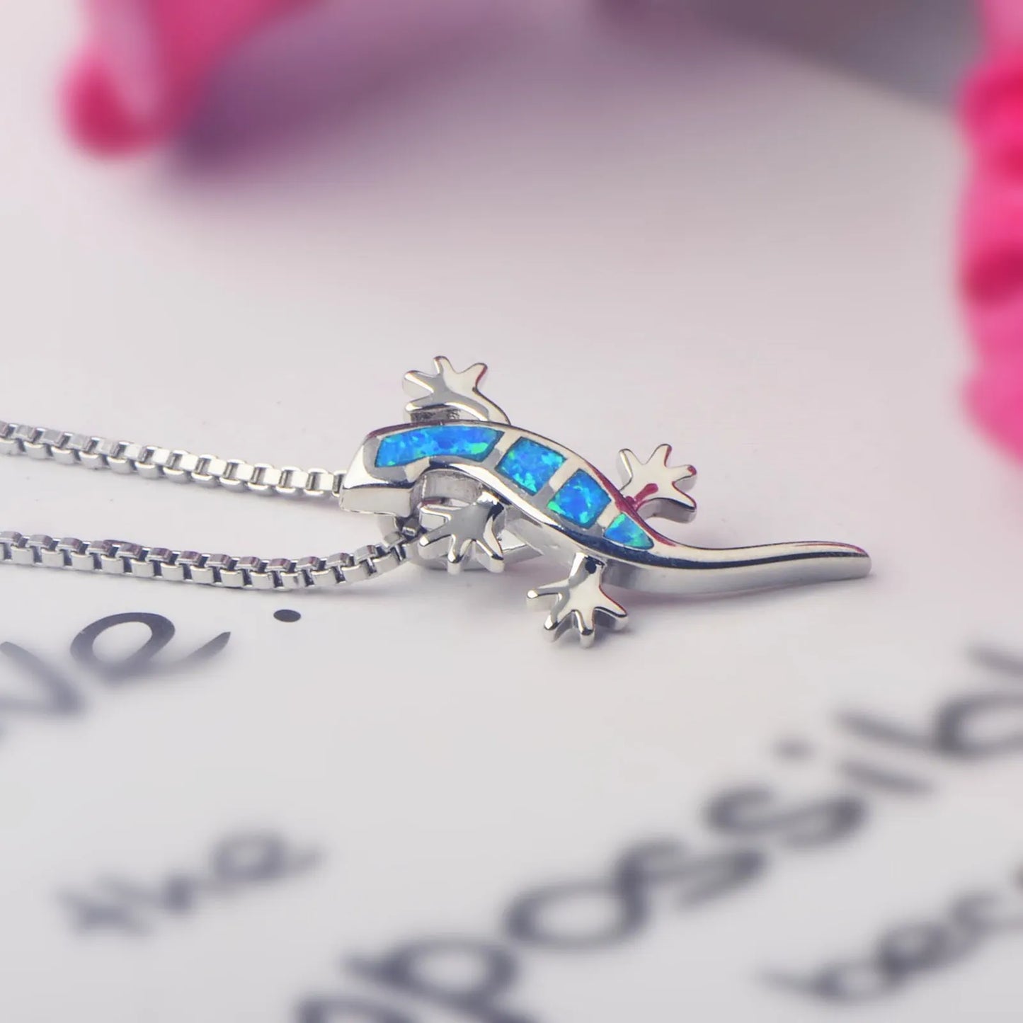 Tiktok Ins Trending Opal Lizard Necklace - Blue Fire Opal Statement Jewelry Wholesale for Fashion Brand