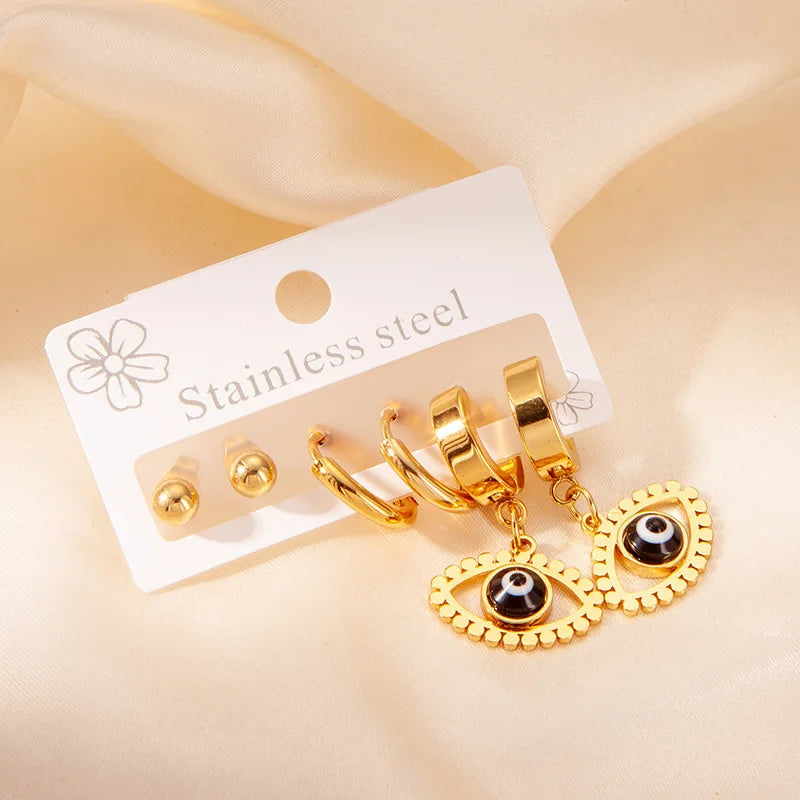 S&S 18K Gold Plated Eye & Heart Hoop Earring Set – Collection