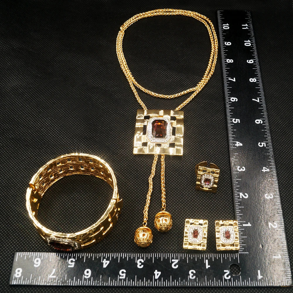 Zhuerrui Hot Selling Valentine's Day Gift Italian Gold Jewelry Necklace Big Leaf Earrings Pendant Chain Jewelry Set HA0021