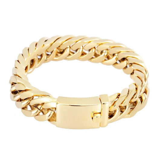 KALEN Men 215mm Polished Silver/Gold Stainless Steel Cuban Link Bracelets