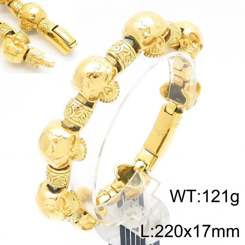 KALEN Men Punk Fine Jewelry Fashion Bracelets Stainless Steel Halloween Skull Links Bracelet Bangle