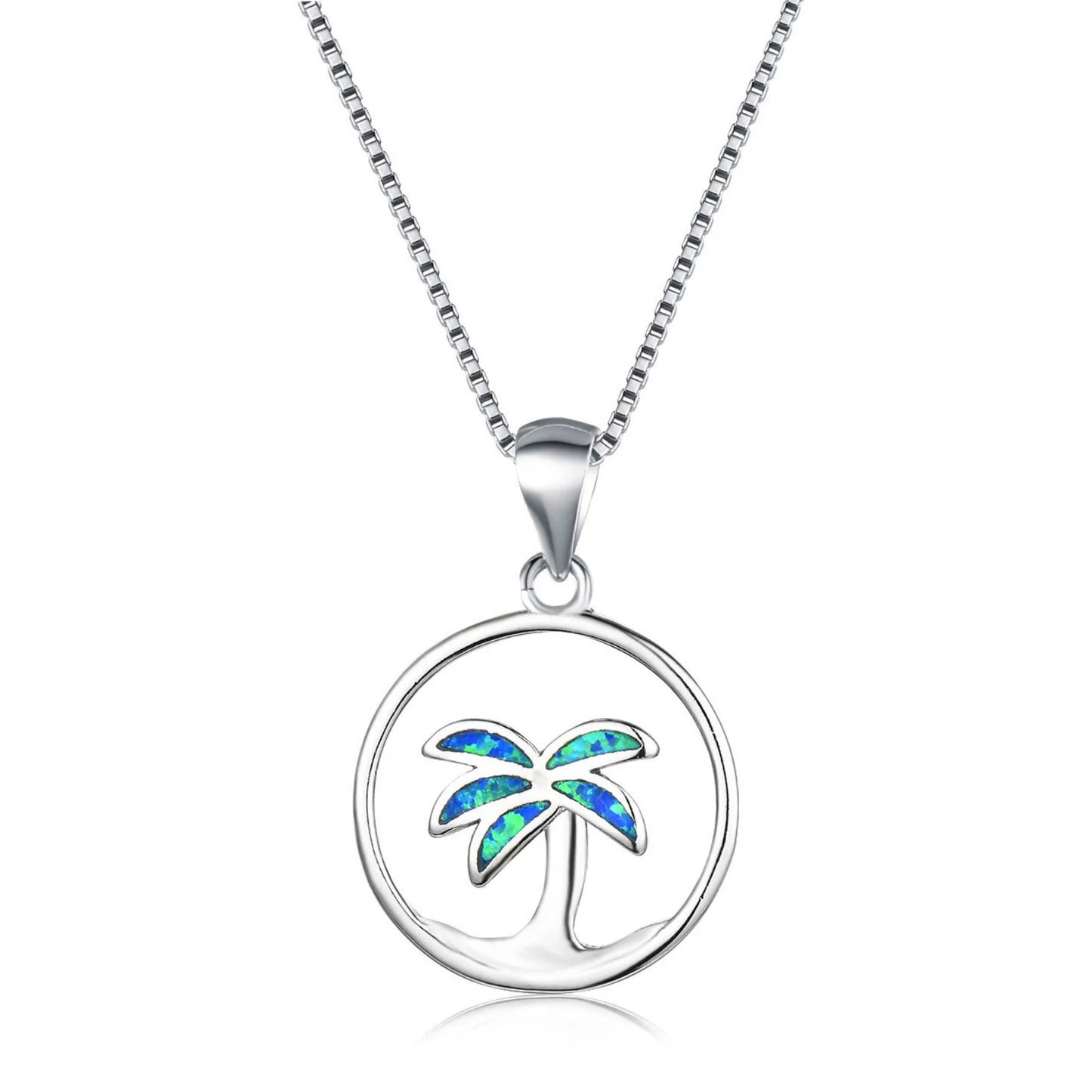 Blue Opal Inlaid Copper Silver Plated Christian Box Chain Plant Jewelry for Women Wholesale