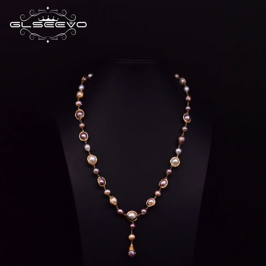 Naatura Fresh Water Multicolor Baroque Pearl Long Necklace for Engagement Mothers Day Women Handmade Jewelry