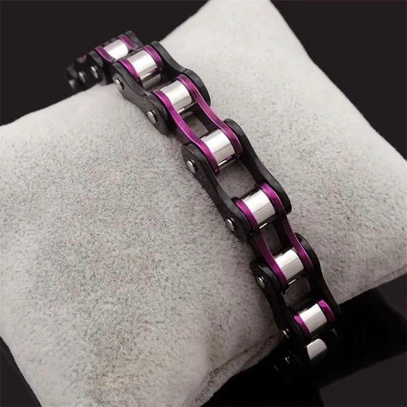REBEL Stainless Steel Punk Style Geometric Chain Link Bracelet Rock Roll Motorcycle Bicycle Styles Matte Finis
