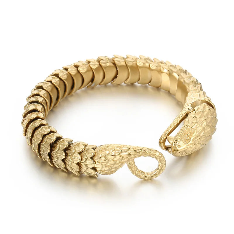 REBEL 220mm Men Punk Oxidized Black/Silver/Gold Stainless Steel Feathers Snake Links Bracelet