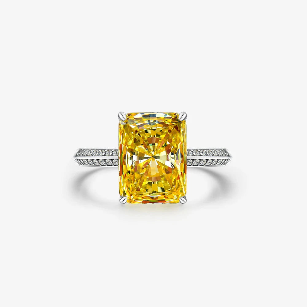 Silverelli | 925 Silver 9.5ct Rectangular High Carbon Diamond Ring | 9×12mm | Light Yellow | Platinum Plated