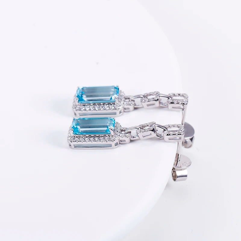 ArtistA MiShang Jewelry S925 Silver Earrings Radiant Cut Lab Grown Sapphire Diamond Aquamarine Lab Grown Diamond Pendant Earrings