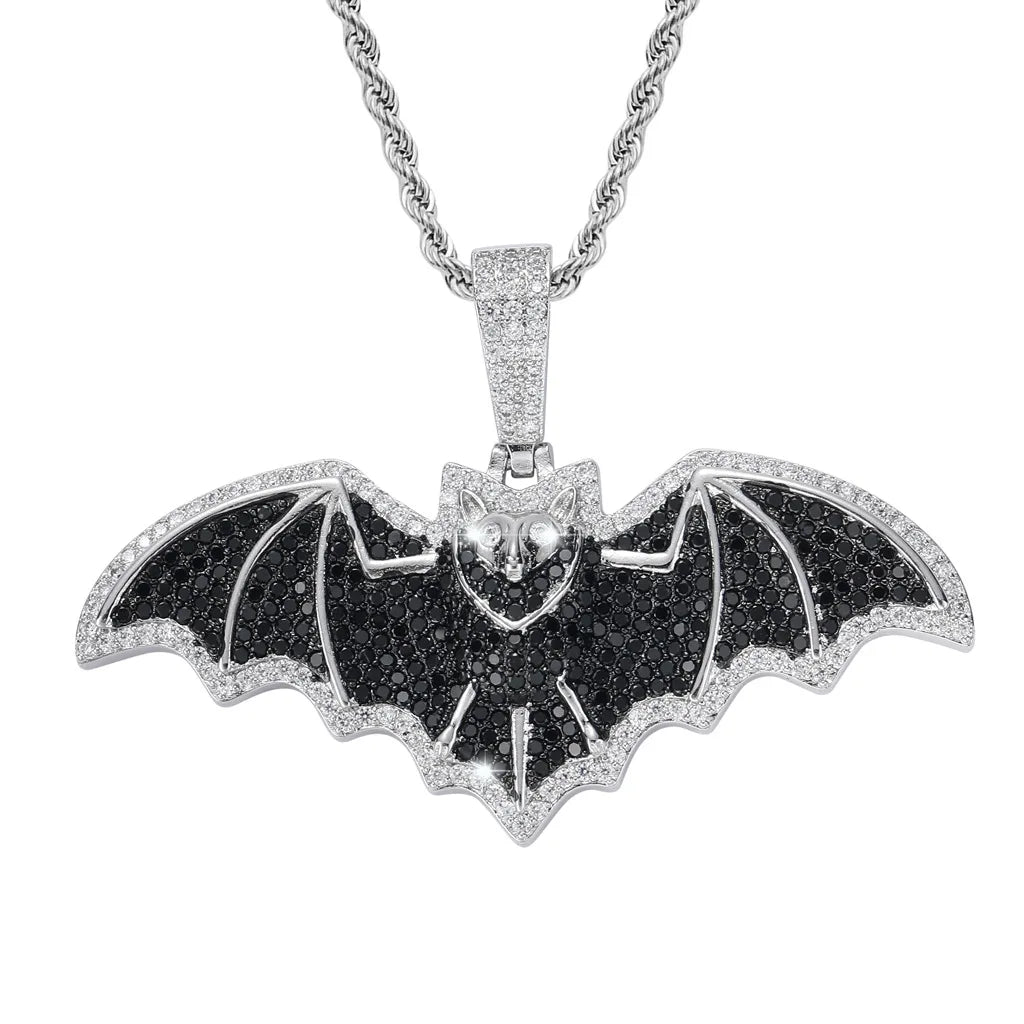 BES New Retro Brass Black Necklace Punk Wing Necklace Personality Bat Necklace for Women Men