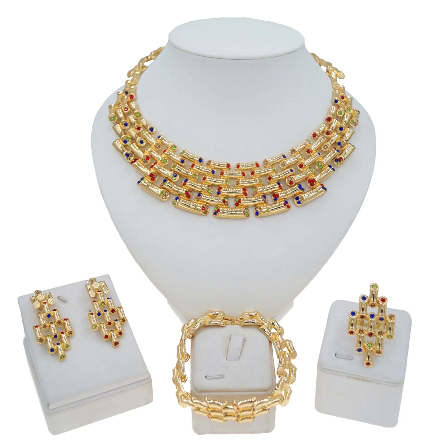 Zhuerrui Hot Selling Luxury Exquisite Jewelry Set Unique Personality Bamboo Chain Italian Engagement Ring Wedding JewelryH00777
