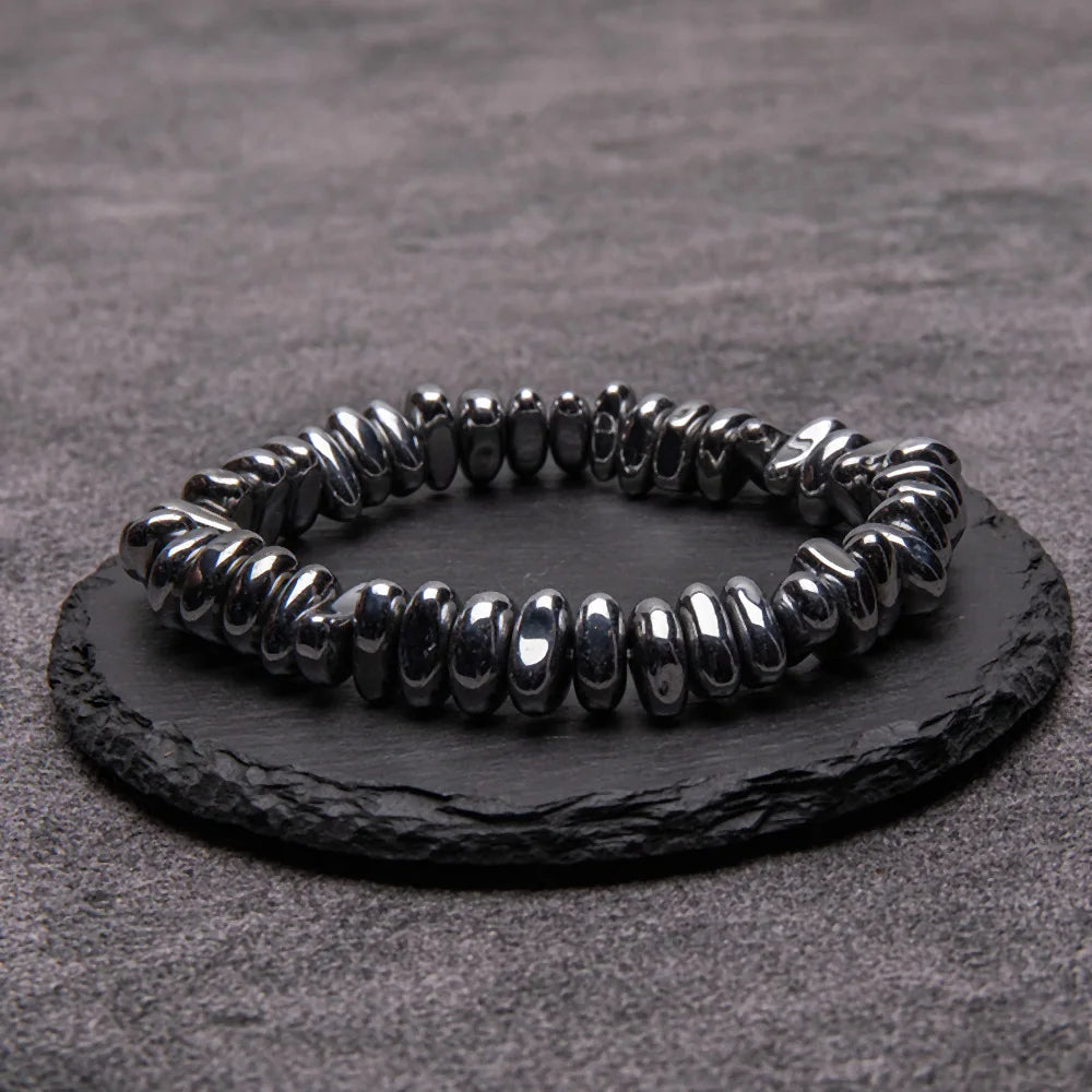 Fashion Magnetic Hematite Bead Bracelet Set Iridescent Blue Silver Tone Energy Healing Jewelry Men Women Gift