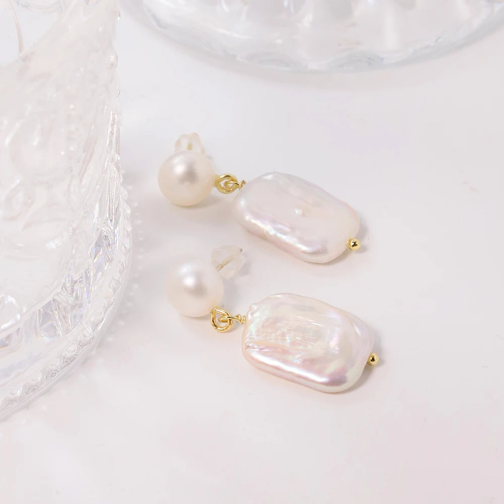 White Natural Freshwater Baroque Pearl Earrings Korean Style Women Luxury Jewelry Fashion Ladies and Girls Gift GE1514