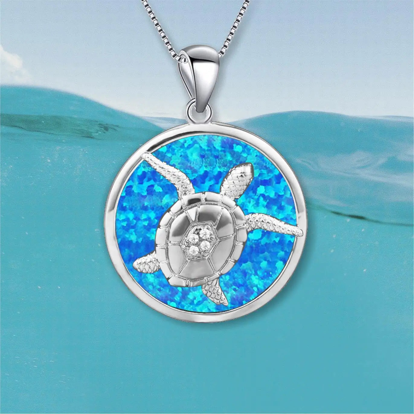 TikTok Viral Hawaiian Turtle Pendant - Blue Opal Statement Necklace Bulk Supply
