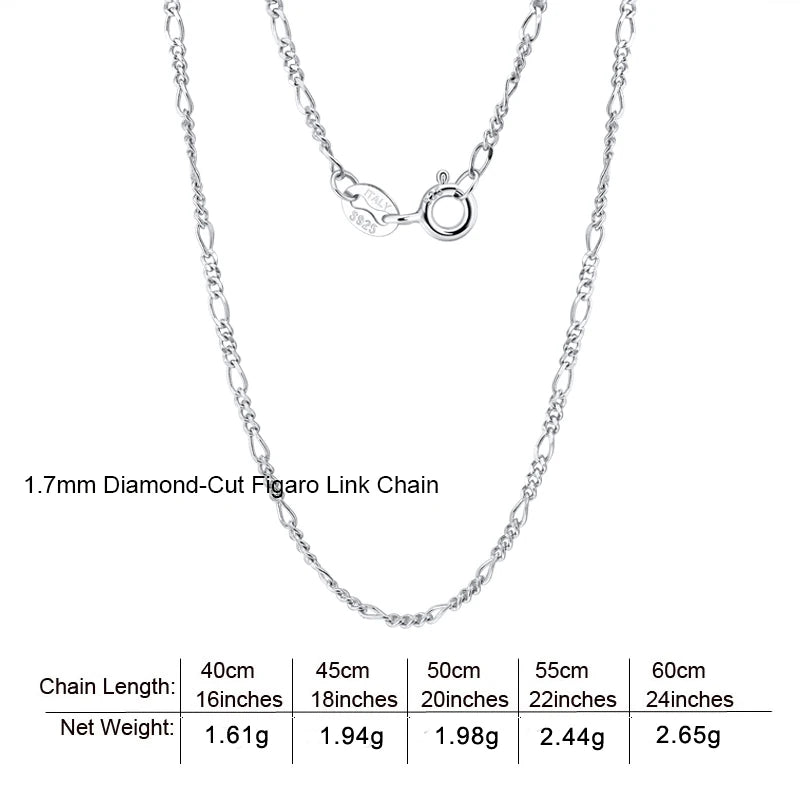 BSC34 RINNTIN Diamond-Cut Figaro Chain Necklace Silver Chain Necklace Cadenas De Oro 14K Plata 925 Al Por Mayor Silver Jewelry