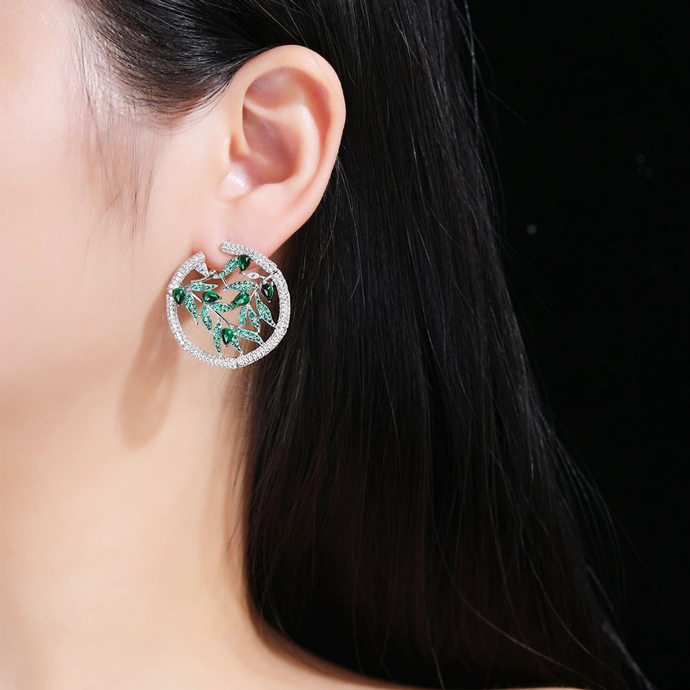 MUSHAN Jewelry Factory S925 Sterling Silver Earrings With Bamboo Leaf Shaped High Carbon Diamonds High End Accessory