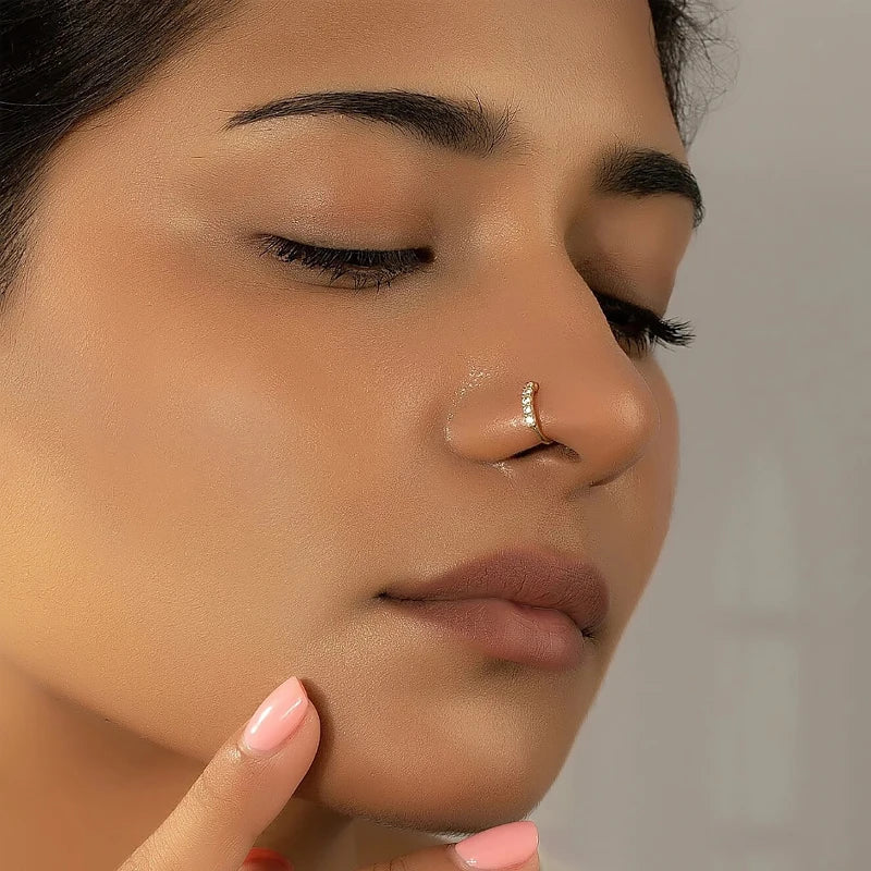 S&S 925 Silver Gold Plated Zircon Nose Cuff | Non-Piercing Flower Moon Star Heart