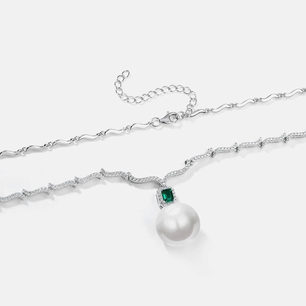 MUSHAN Jewelry Factory Pearl Necklace Jewelry Emerald Cross Border Accessories S925 Sterling Silver Simple and Elegant Jewelry