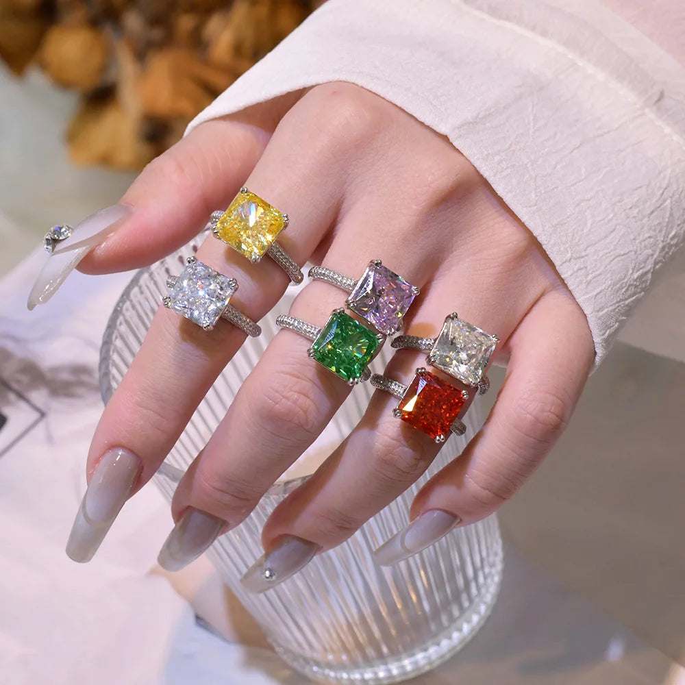 MuShan Jewelry Factory 10 Carat High Carbon Diamond Padma 10 * 10 Ruby Ring Pure Silver Redion Ice Flower Cut Diamond Ring