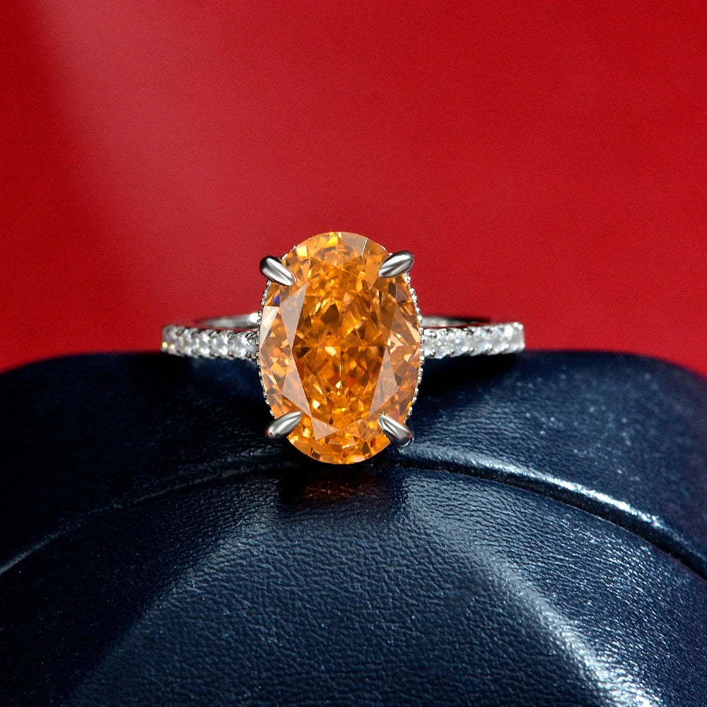 MuShan Jewelry Factory 2026 New 4 Carat Color Changing Orange High Carbon Diamond Ring S925 Silver Set With 9*13 Pigeon Eggs